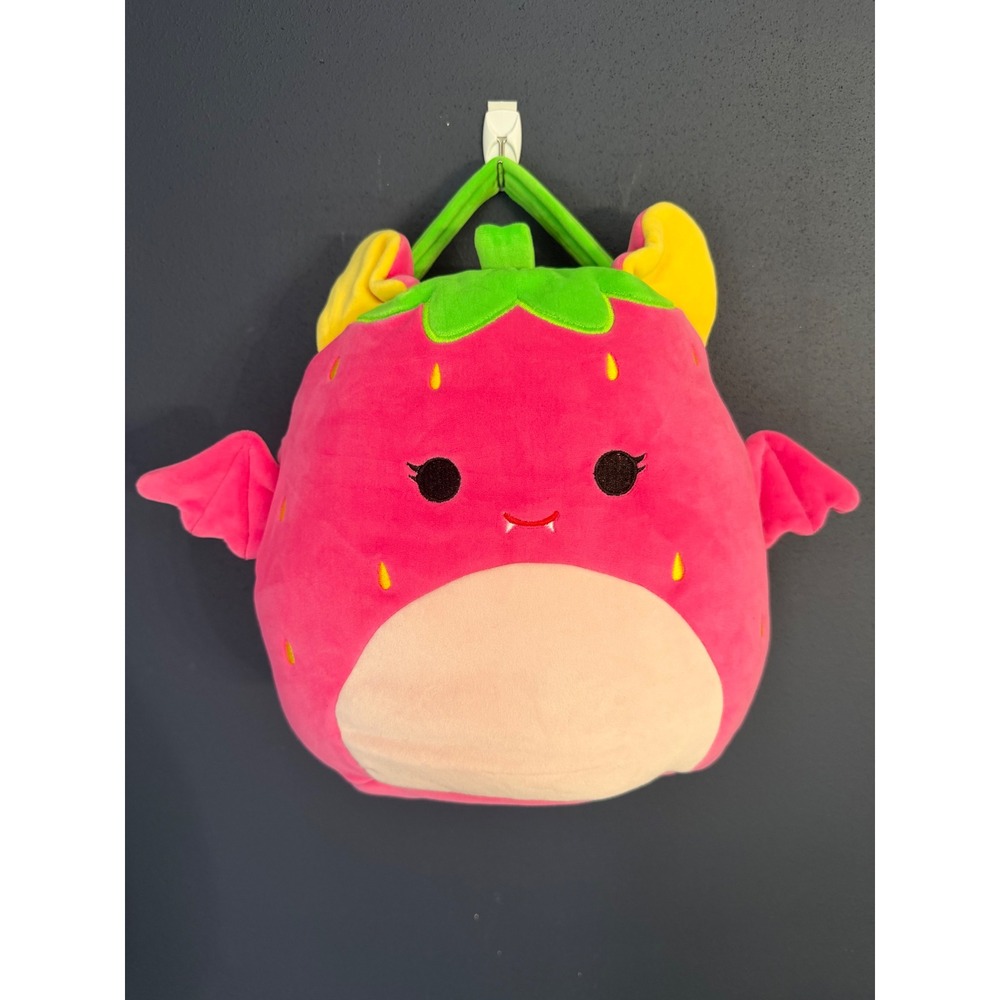 Squishmallows Strawberry Bat Plush Treat Bag Pink Halloween Pail NWOT